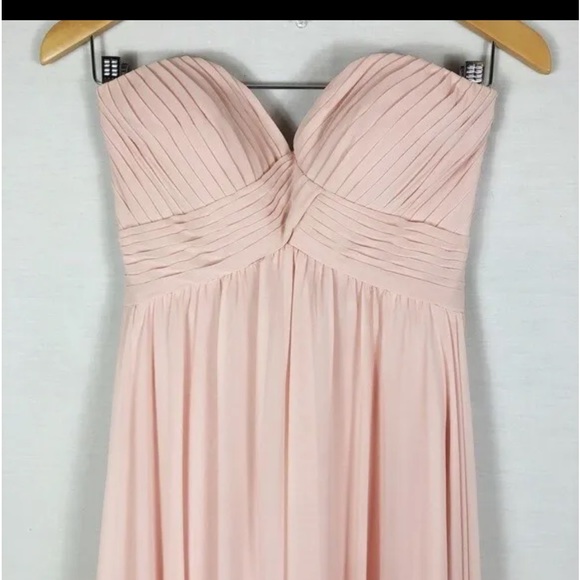 MORI LEE Bridesmaid Strapless Sweetheart Chiffon Formal Maxi Dress Blush Prom - Picture 3 of 14